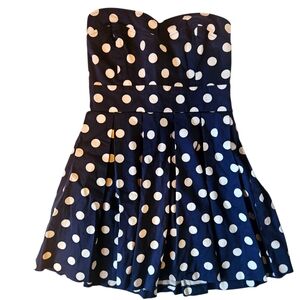Vintage Retro IXIA Strapless Navy Polka Dot Mini Cocktail Dress Size Large